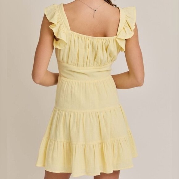 ❌SOLD OUT❌ ALWAYS ENOUGH YELLOW RUFFLE MINI DRESS - Picture 2 of 2